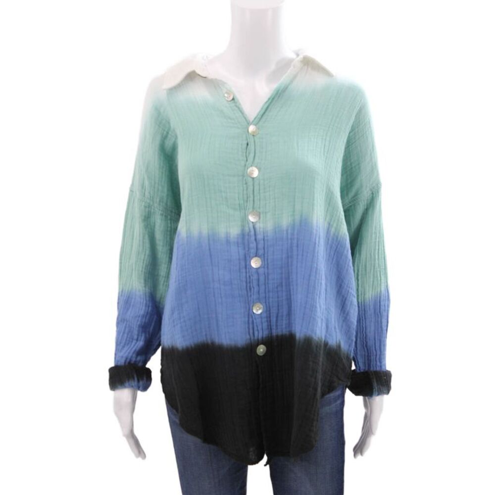 Electric & Rose Women Tie-Dye Collared Button-Up Cotton Long Sleeve Top Size M
